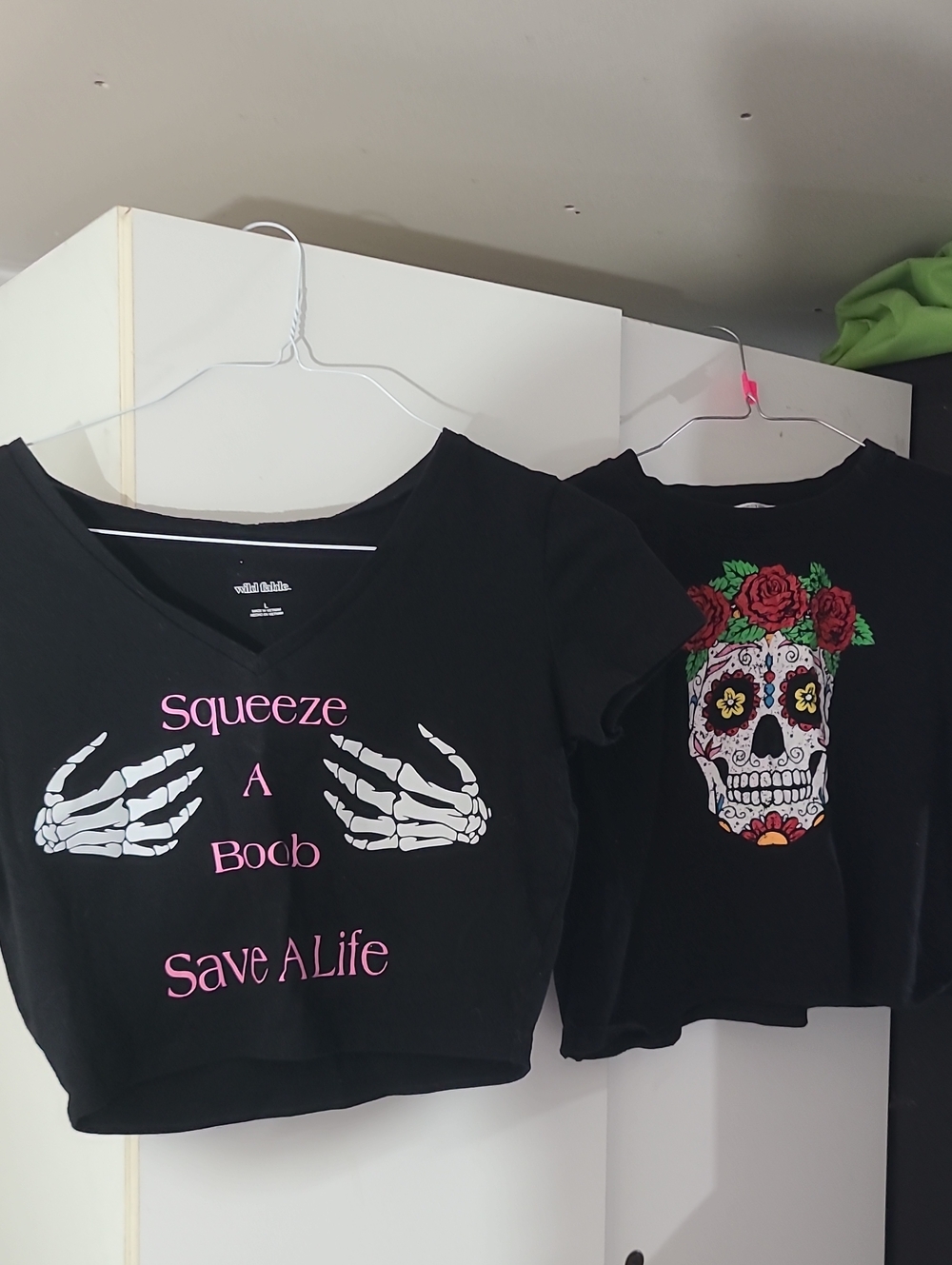 Black Graphic Crop Top with Pink Text - Squeeze A Boob